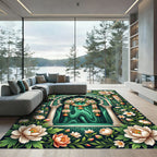 Emerald Peony Floral Arch Garden Rug