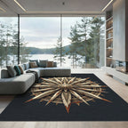 Ornate Golden Starburst Compass Rose Rug