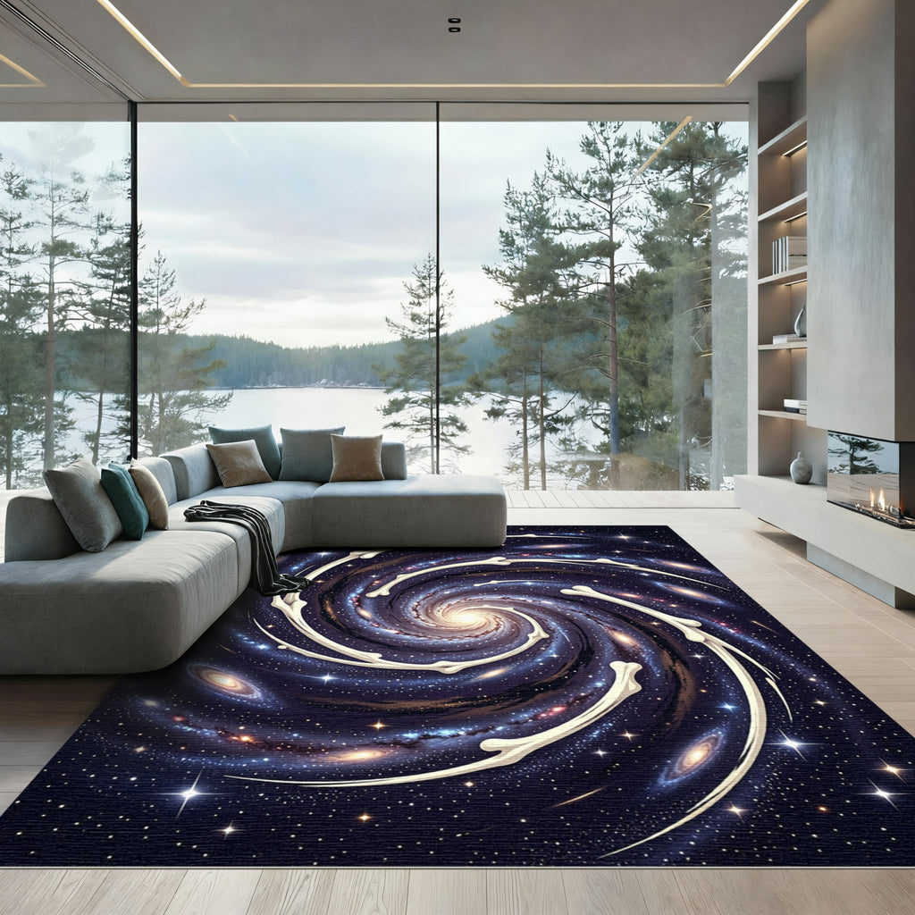 Cosmic Spiral Galaxy Bone Art Rug