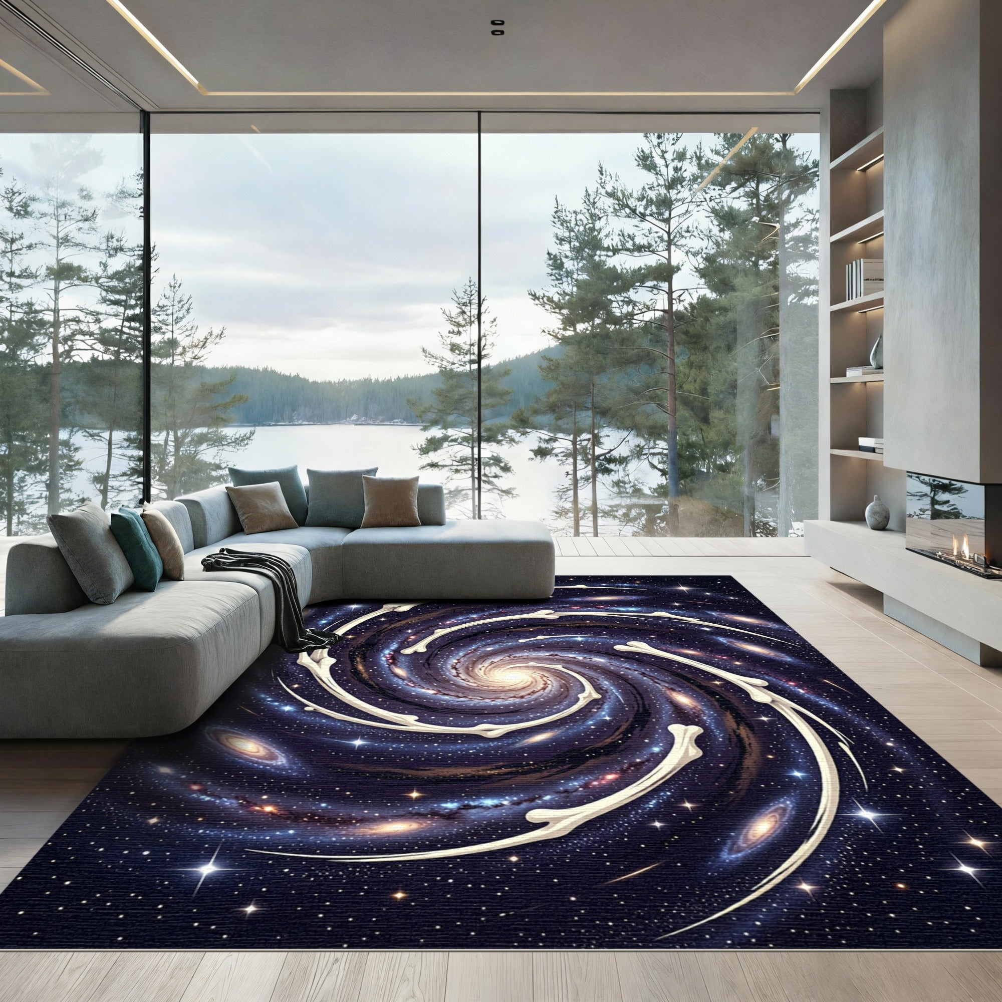 Cosmic Spiral Galaxy Bone Art Rug