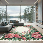 Pink Coral Green Floral Heart Border Rug