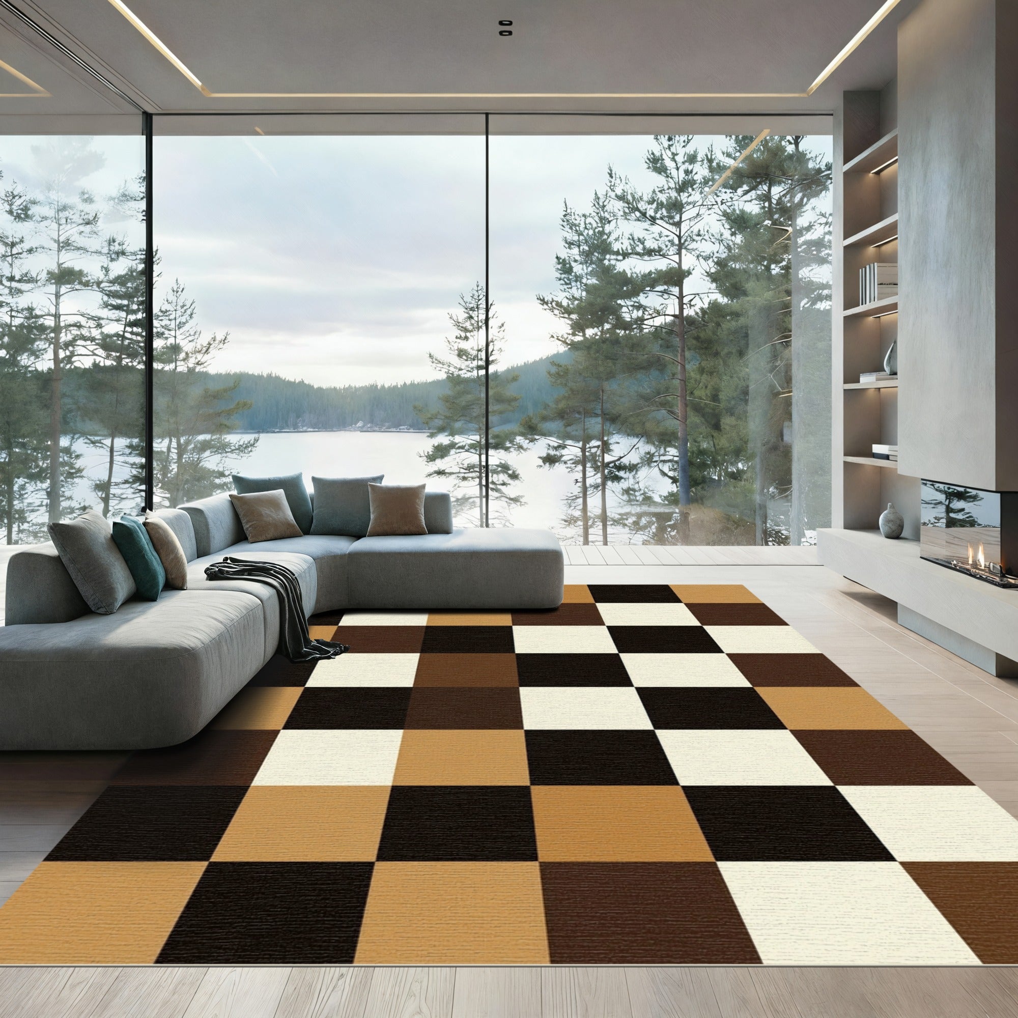Earthy Toned Checkerboard Squares Rug
