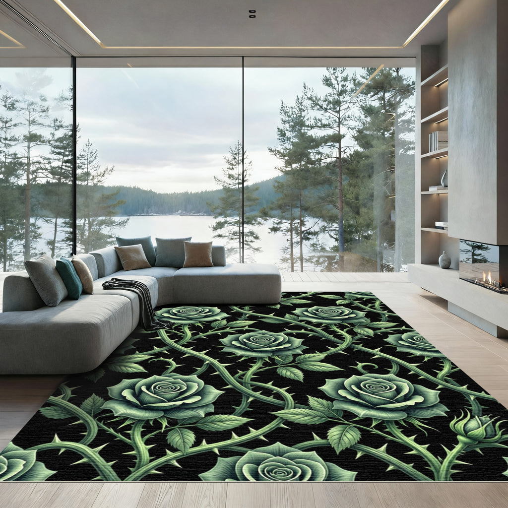Gothic Emerald Rose Thorne Trellis Rug