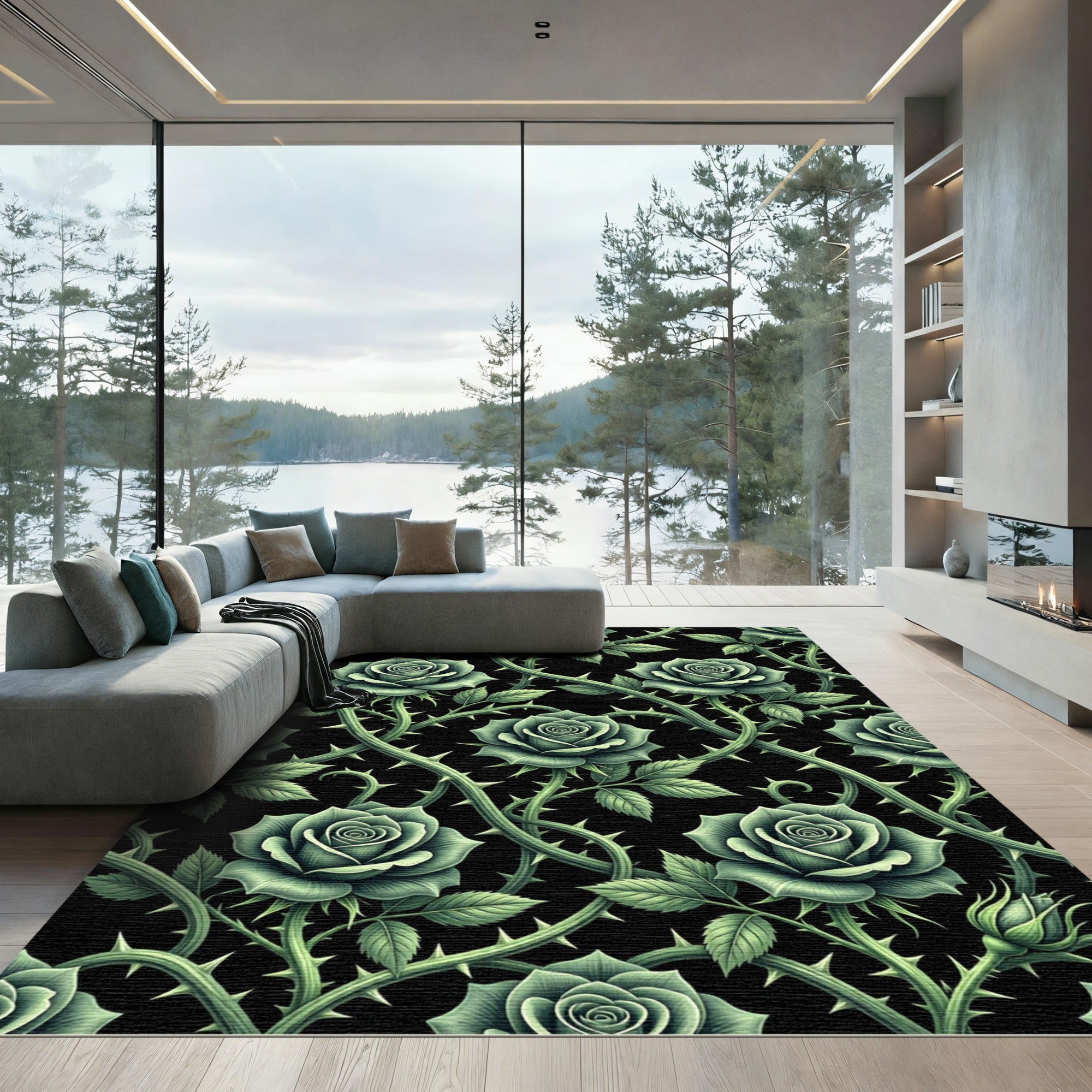 Gothic Emerald Rose Thorne Trellis Rug