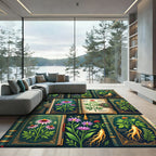 Botanical Golden Flora Forest Green Tapestry Rug