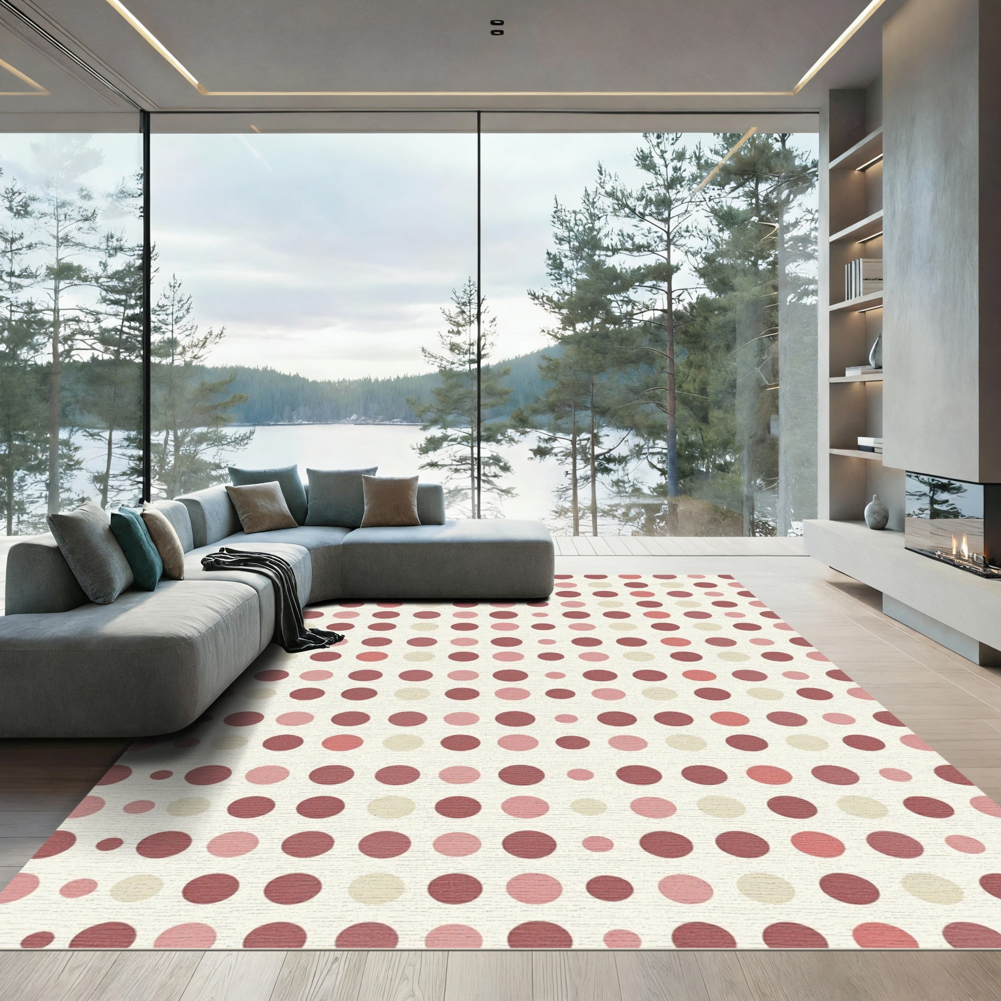 Rose Pink Polka Dot Grid Rug