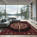 Maroon Gold Compass Rose Emblem Rug