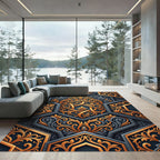 Ornate Golden Hexagonal Arabesque Rug