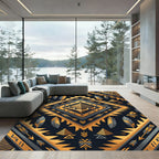 Golden Obsidian Geometric Aztec Feather Rug