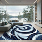 Deep Blue Swirl Abstract Brush Stroke Rug