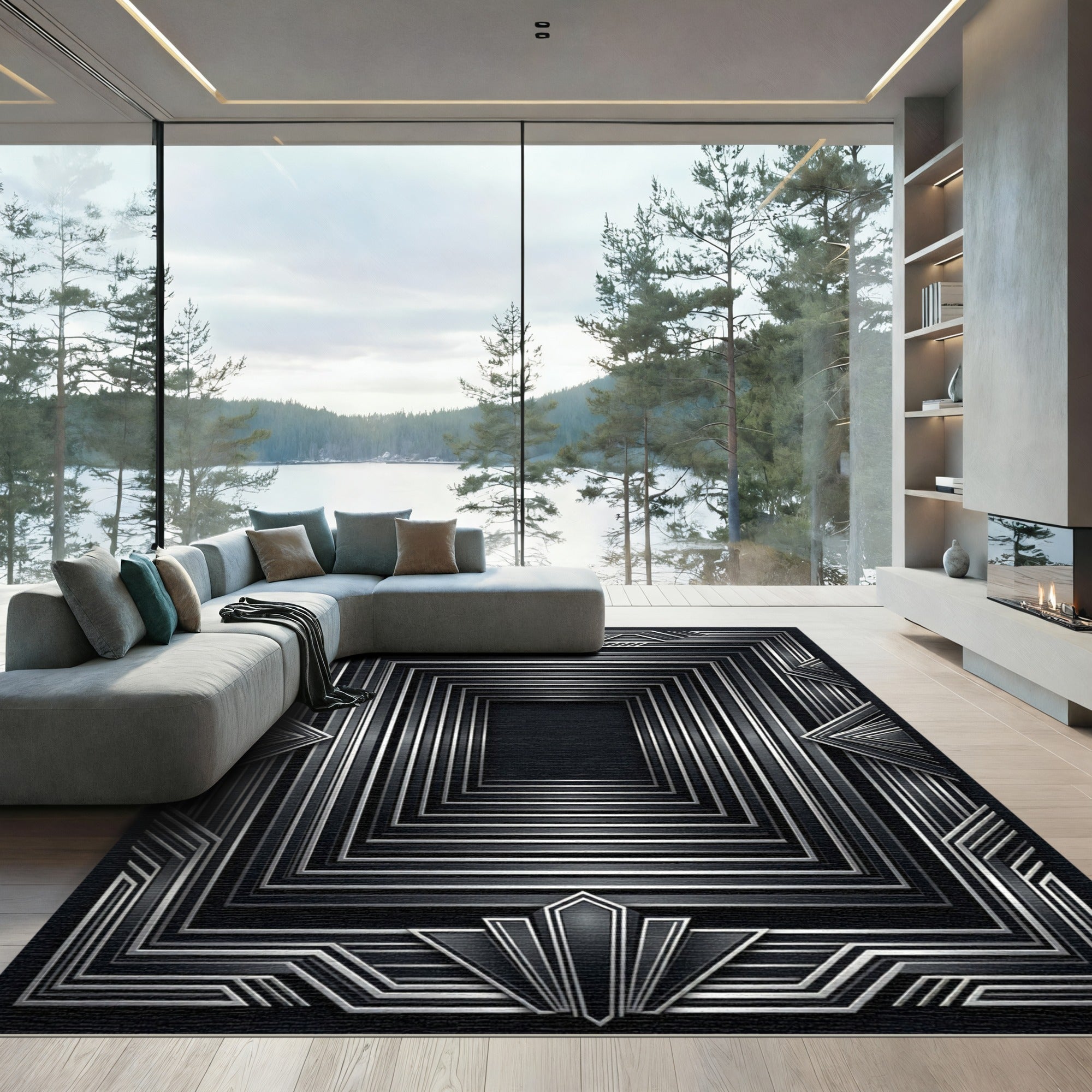 Art Deco Sterling Geometric Frame Rug