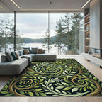 Swirling Lush Green Leaf Botanical Art Rug