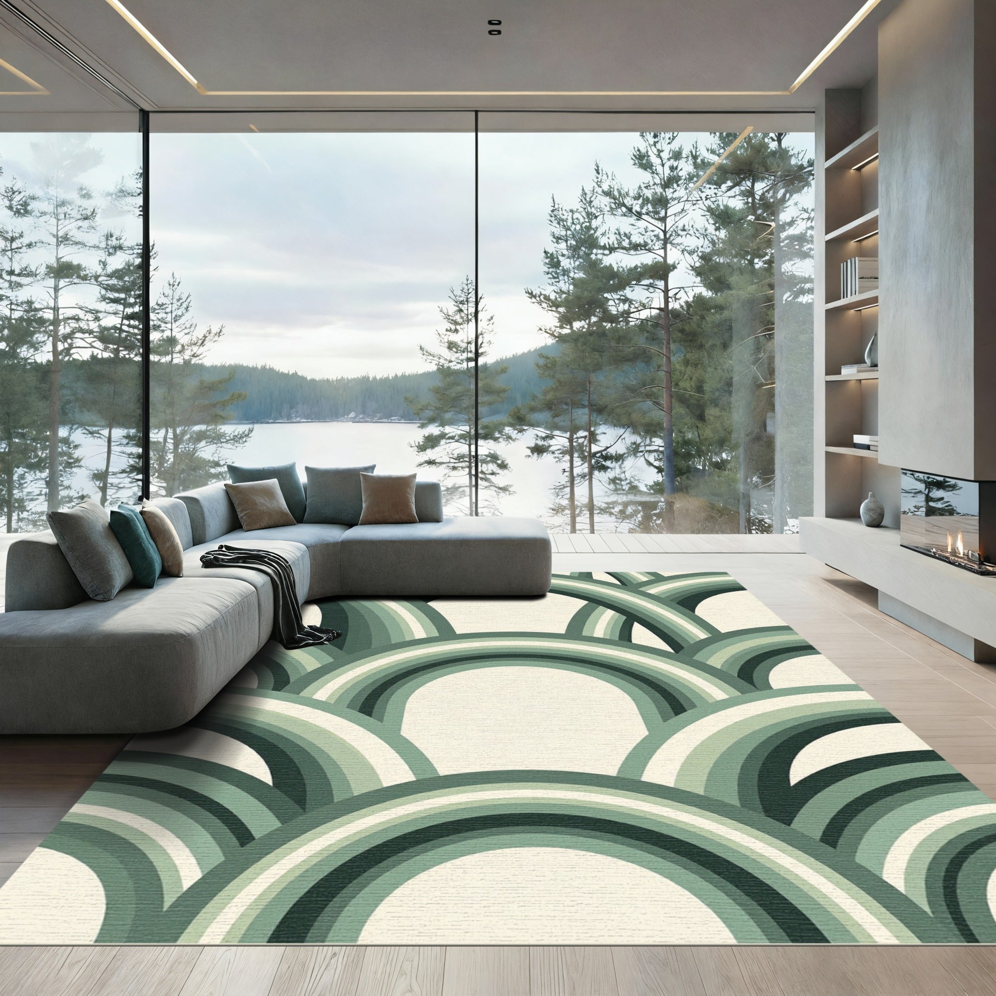 Sage Green Layered Arch Rug