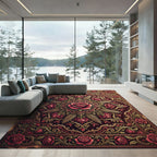 Ornate Burgundy Rose Floral Medallion Rug