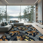 Golden Leopard Ink Blot Abstract Rug