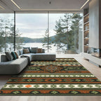 Earthy Green Orange Boho Geometric Stripe Rug