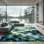 Ethereal Misty Forest Mountain Landscape Rug
