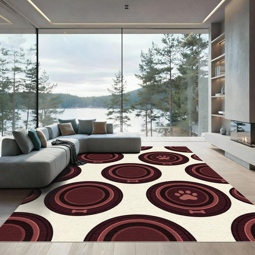 Minimalist Brown Paw Bone Circles Rug