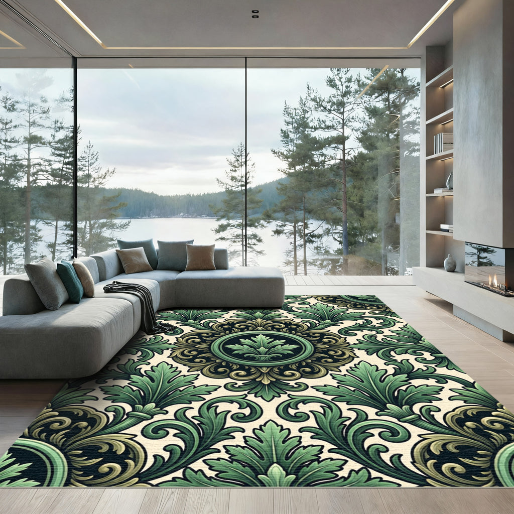 Emerald Baroque Acanthus Leaf Medallion Rug