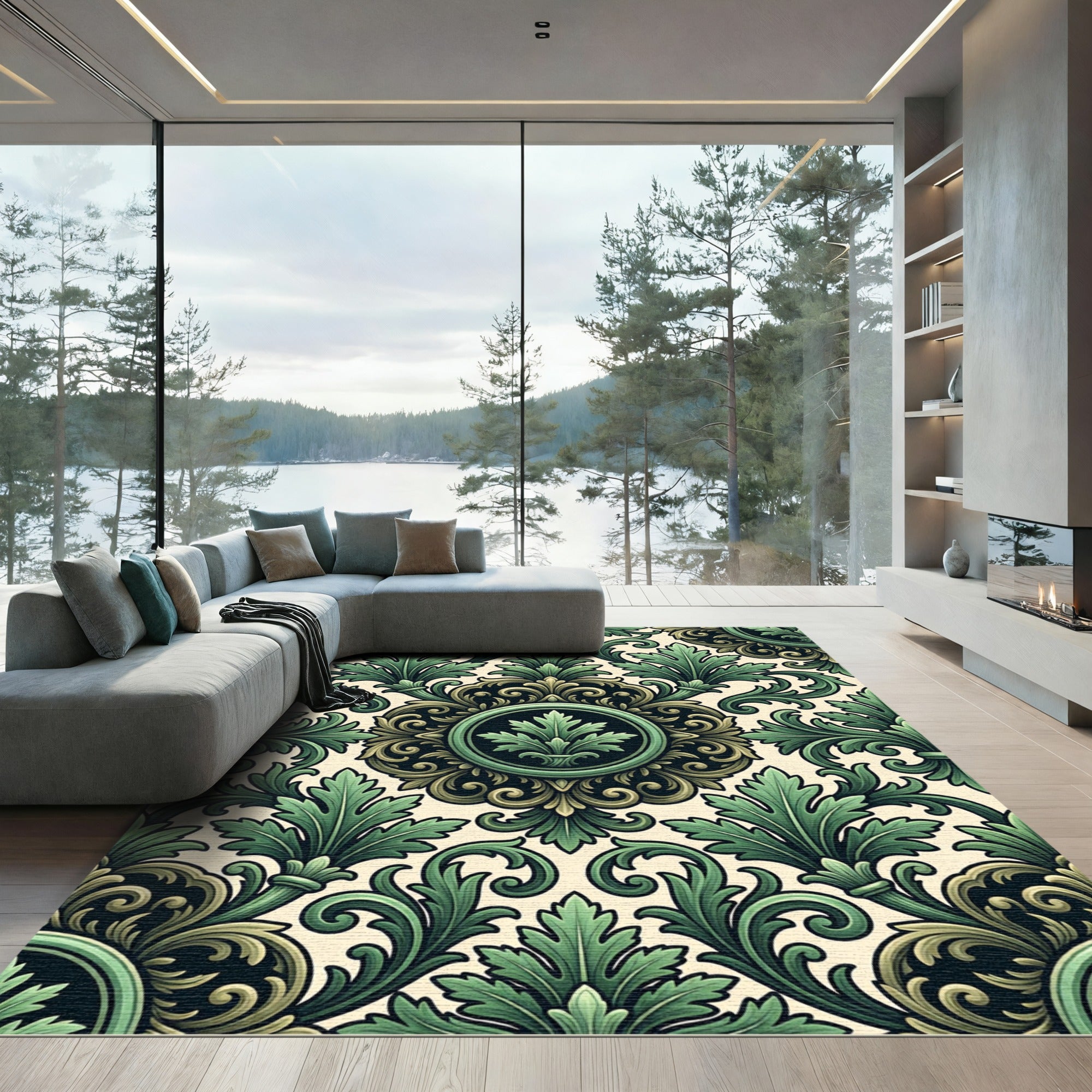 Emerald Baroque Acanthus Leaf Medallion Rug