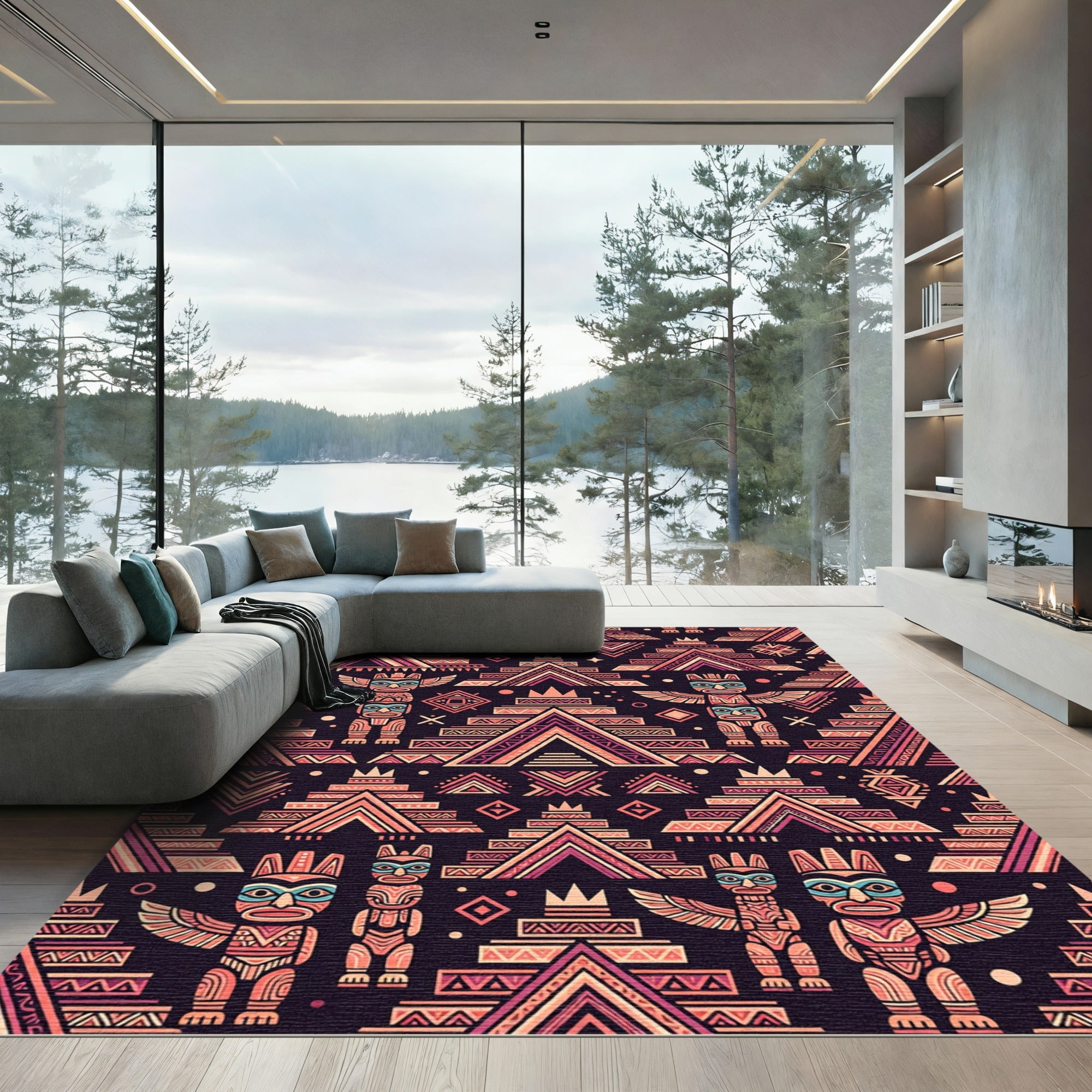 Tribal Totem Pink Geometric Pyramid Rug