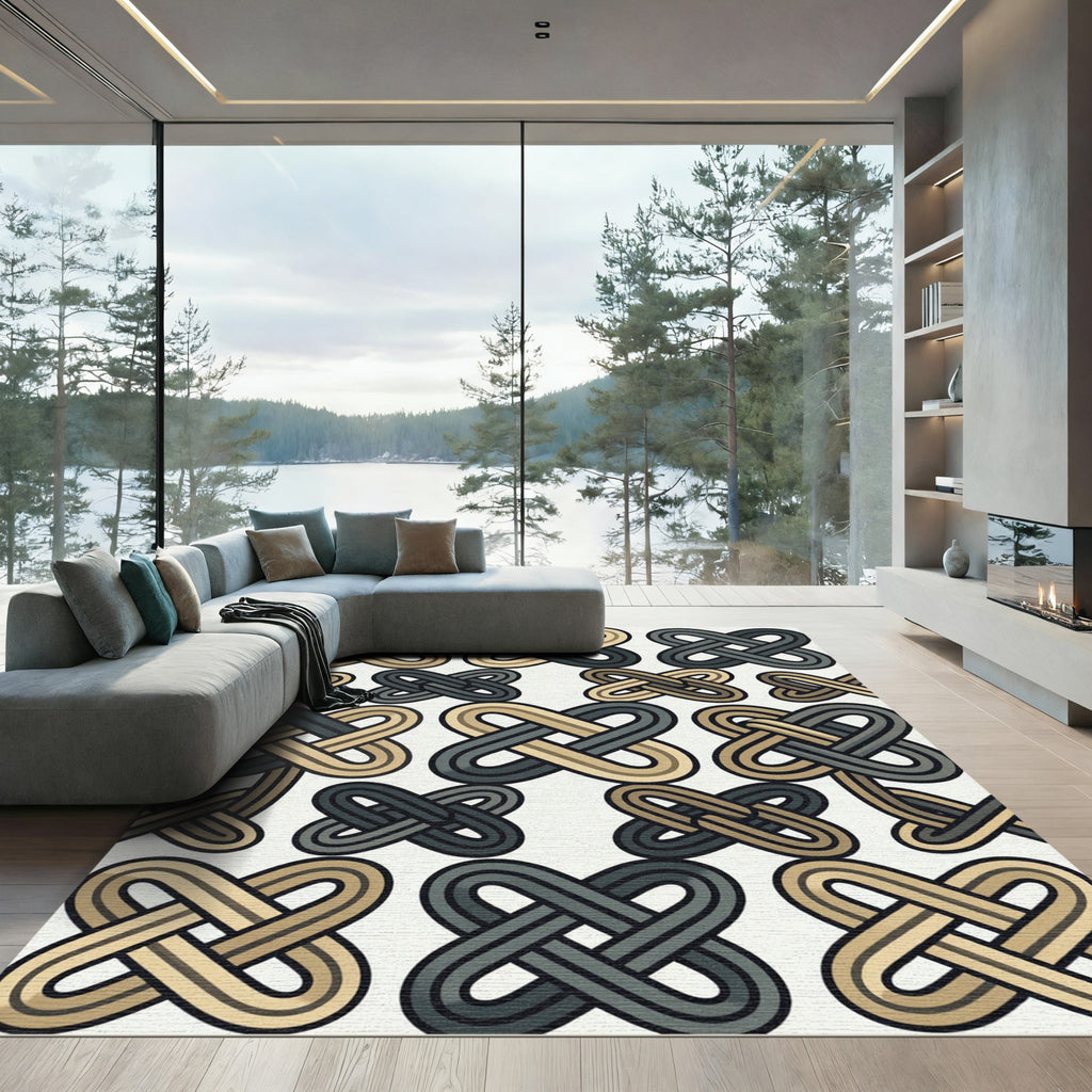 Interlocking Taupe and Charcoal Modern Knot Rug