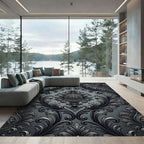 Ornate Black Acanthus Scroll Detail Rug