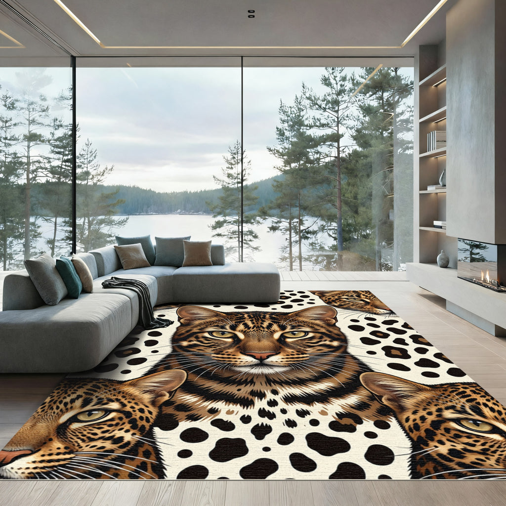 Leopard Faces Spotted Background Rug