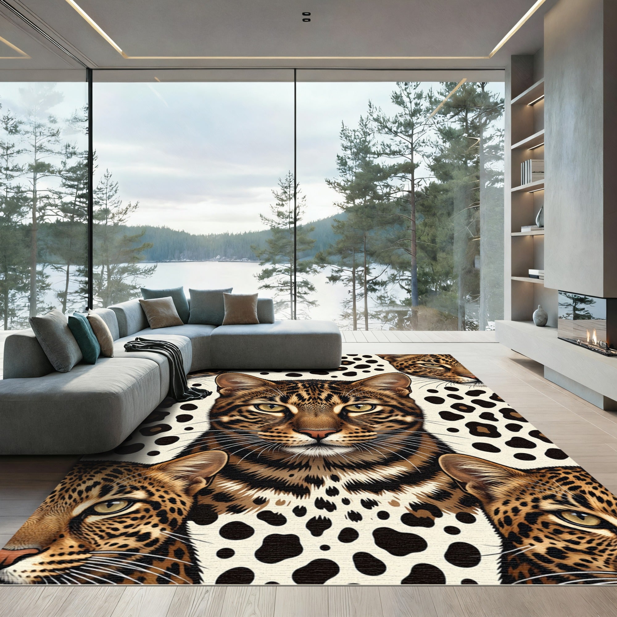 Leopard Faces Spotted Background Rug