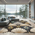 Elegant Peacock Feather Fan Assemblage Rug