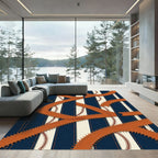 Baseball Stitch Striped Navy Orange Rug