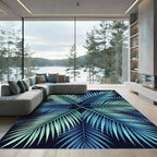 Cool Blue Palm Frond Collage Rug