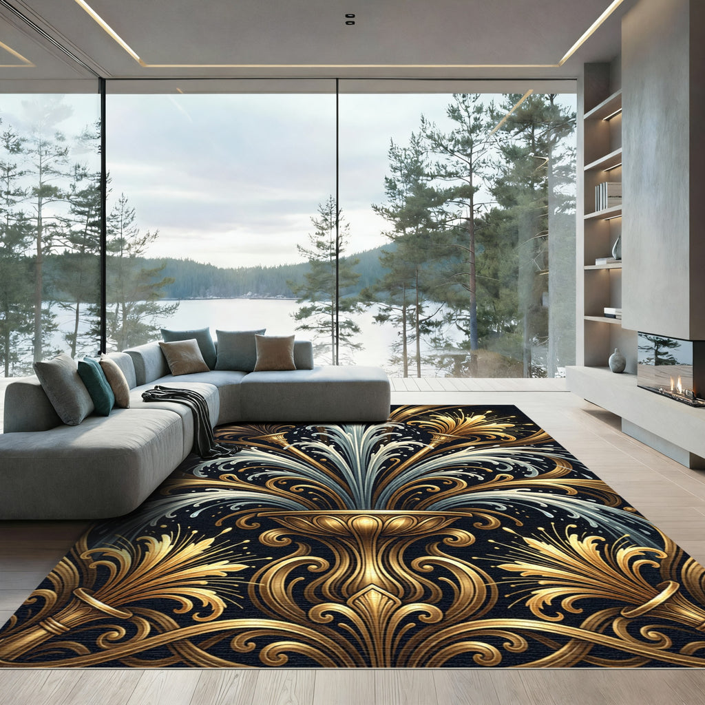 Golden Fountain Art Deco Floral Area Rug
