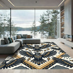 Stormy Gold Geometric Eagle Avian Art Rug