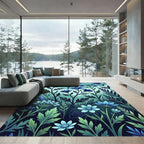 Midnight Blue Floral Garden Whimsy Rug