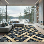 Interlocking Golden and Charcoal Woven Ribbons Rug