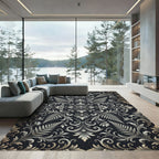 Monochromatic Baroque Floral Fern Scroll Rug