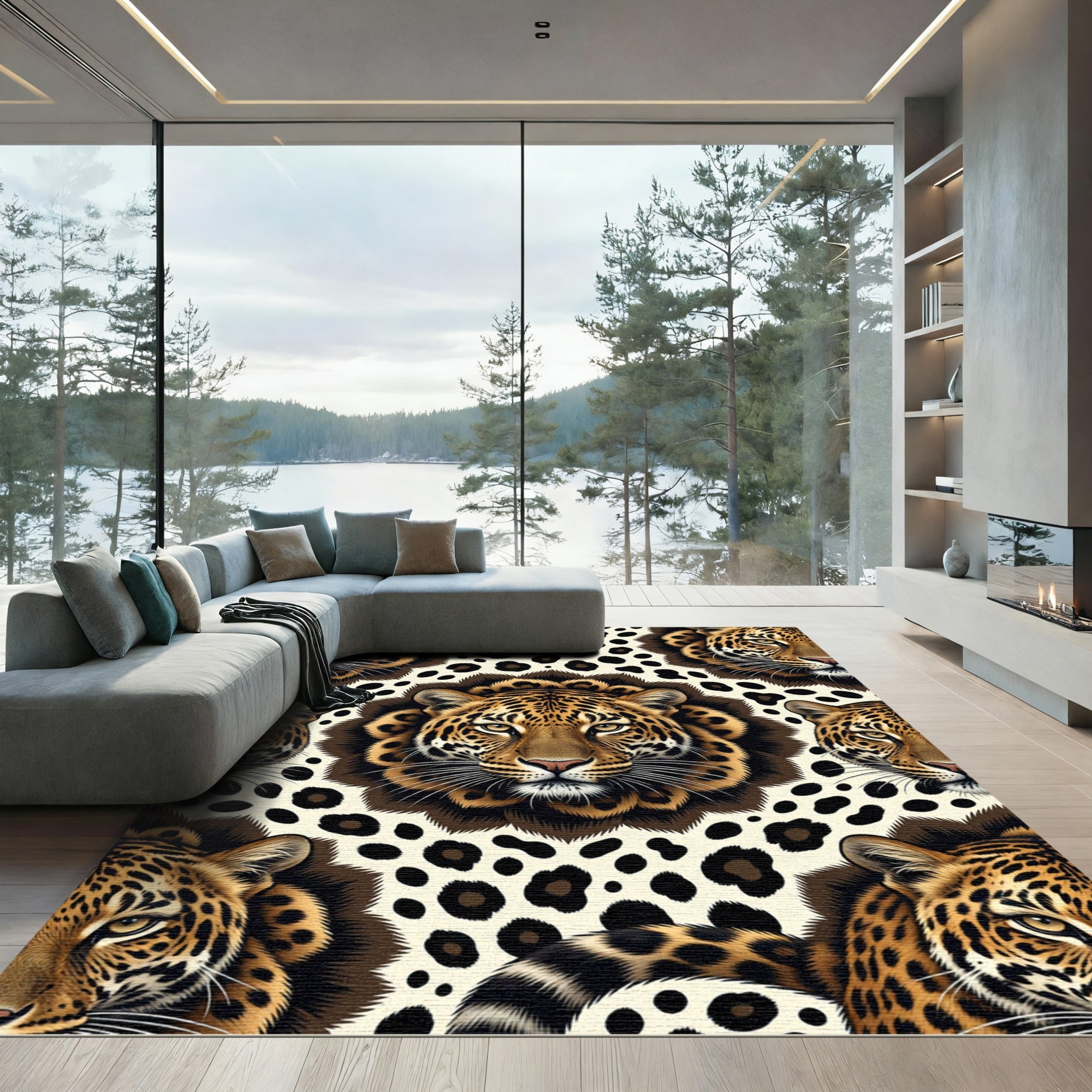 Bold Leopard Spots Face Collage Rug