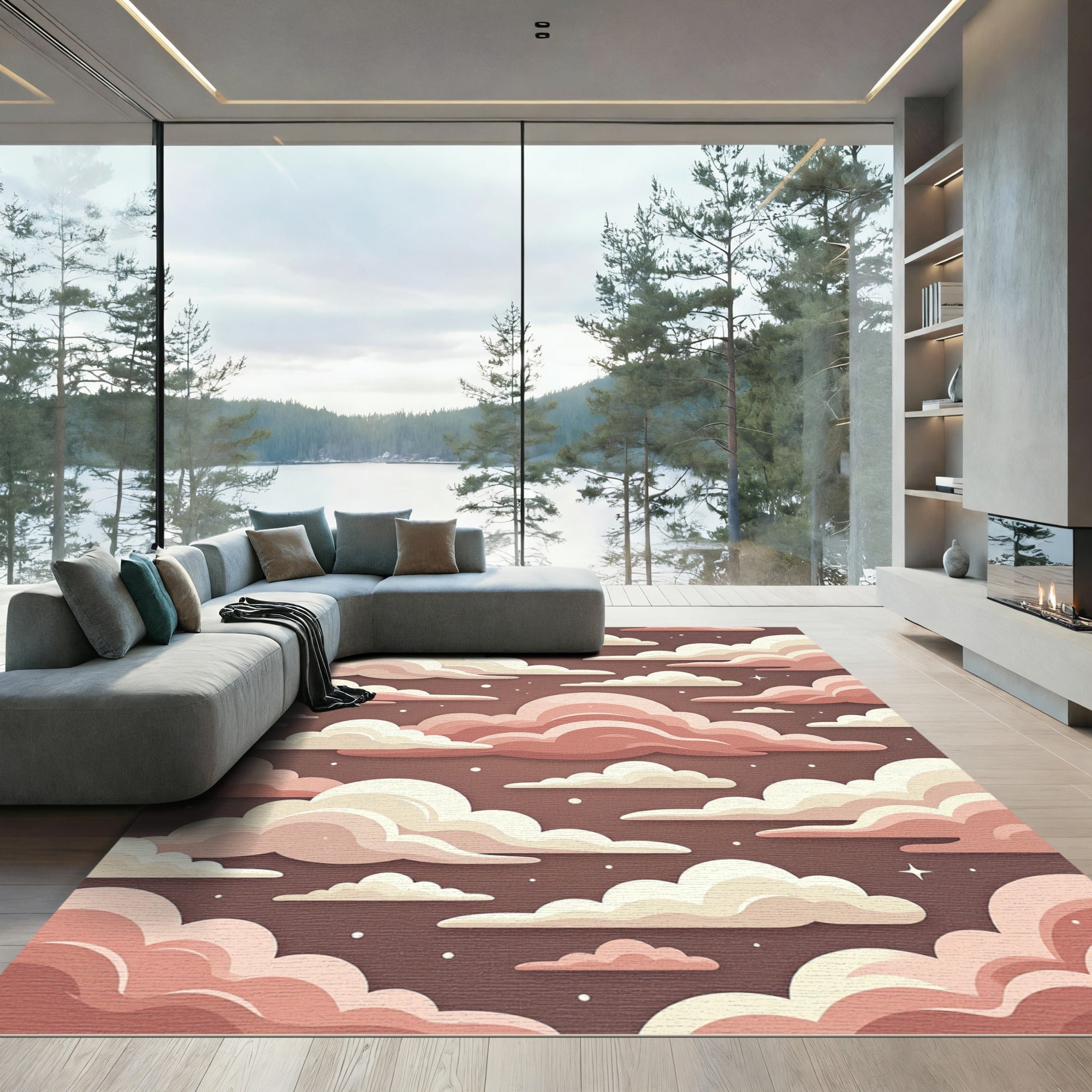 Dreamy Pastel Pink Cloud Sky Rug