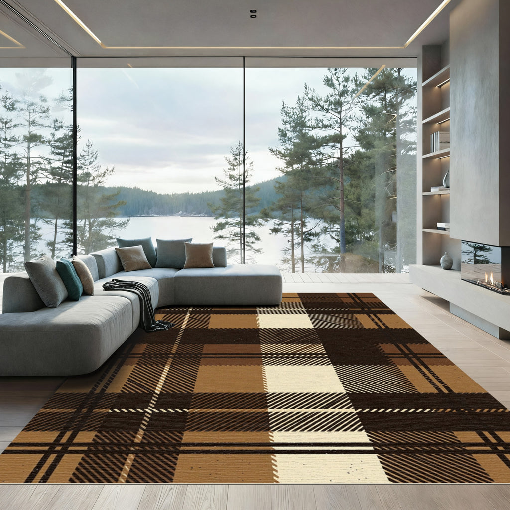 Earthy Brown Plaid Checkered Harmony Rug