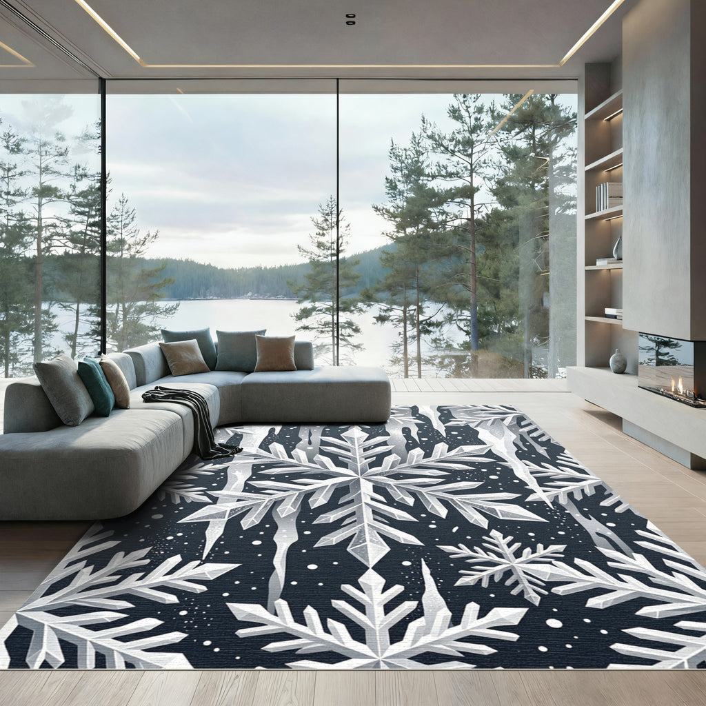 Elegant White Icicle Winter Snowflake Rug