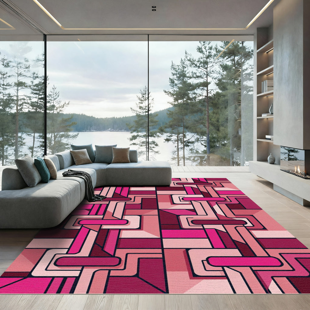 Geometric Magenta Interlocking Form Rug
