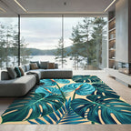 Lush Blue Tropical Anthurium Leaf Art Rug