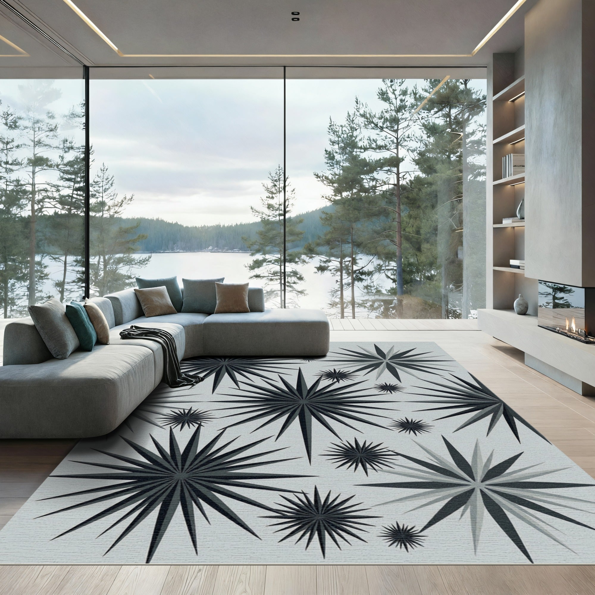 Dark Gray Starburst Sunburst Scatter Rug
