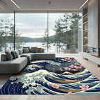 Japanese Wave and Cherry Blossom Art Rug