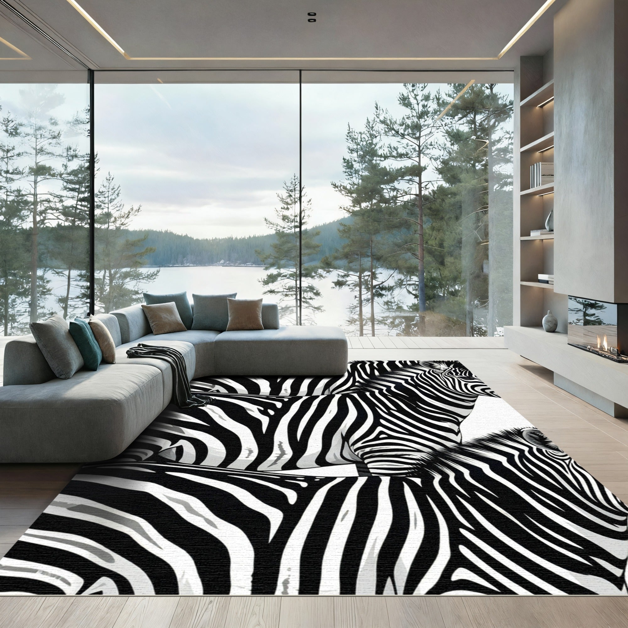 Black White Zebra Stripe Composition Rug