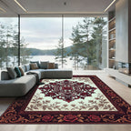 Deep Crimson Rose Ornate Medallion Rug