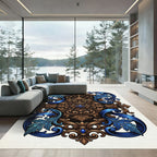 Ornate Royal Blue and Gold Acanthus Rug