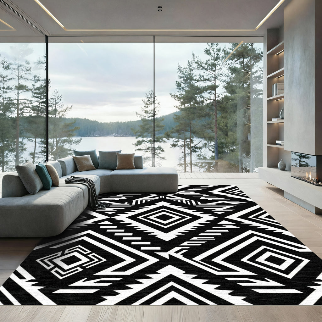 Bold Monochrome Geometric Diamond Accent Rug