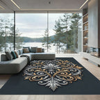 Elegant Silver and Gold Acanthus Scroll Rug